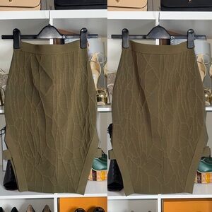 Jonathan Simkhai Textured Knit Sculpted Pencil Skirt Olive Womens Small EUC